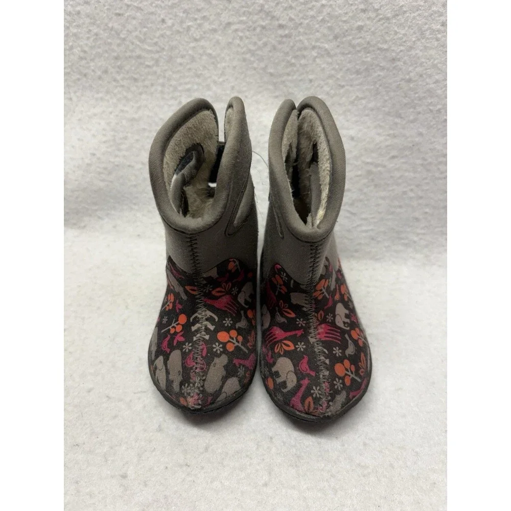 Infant Bogs Pink Gray Boots Insulated Waterproof Warm Baby Size 4 Elephant